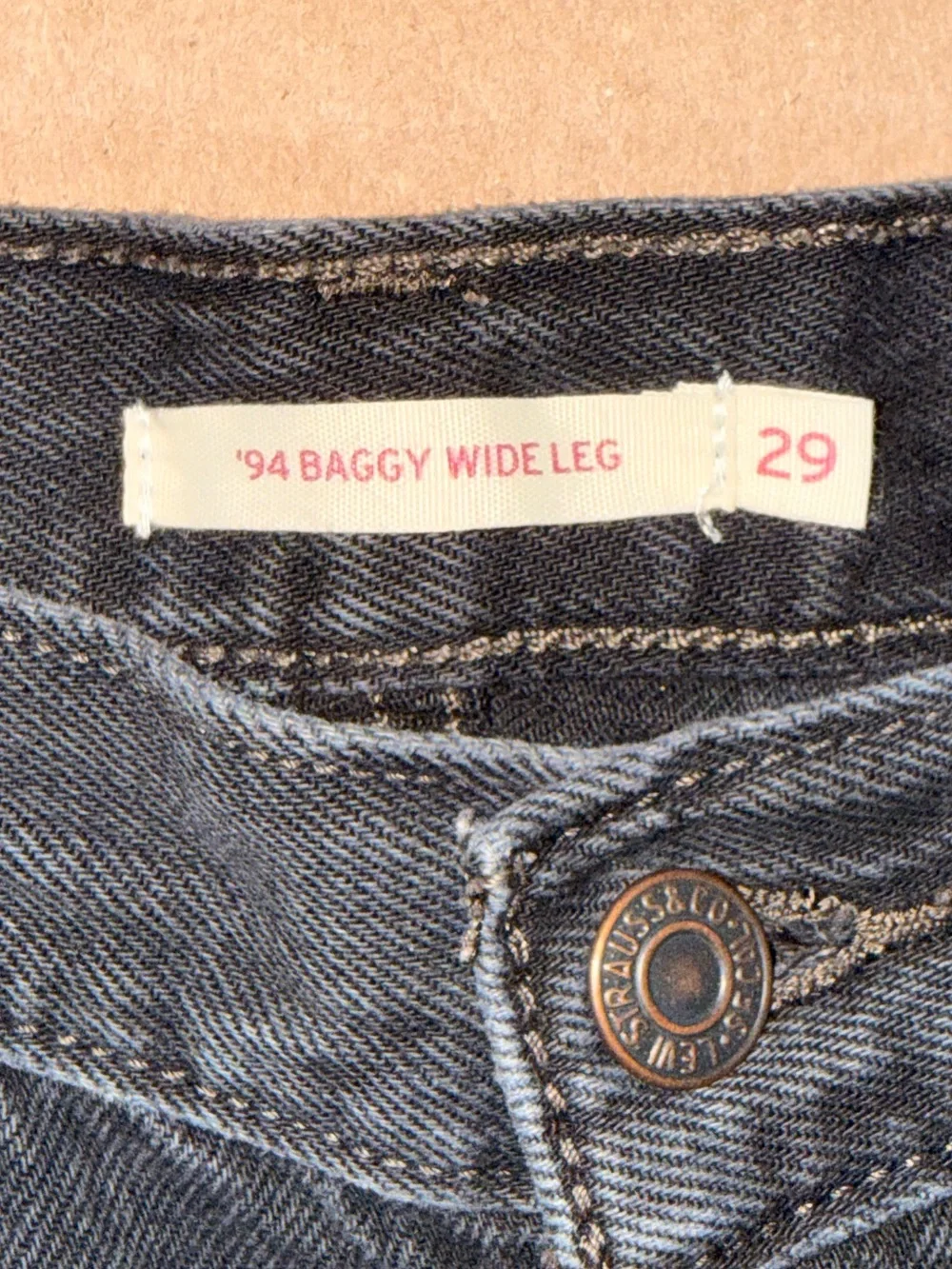 Levi’s 94 Baggy Wide Leg Jeans Black Wash High Rise W29 L31 100% Cotton - Picture 5 of 11